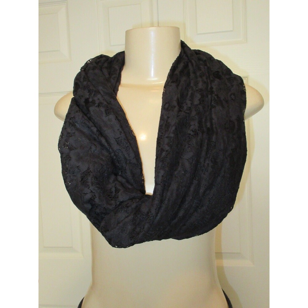 NoBLu Black Lightweight Infinity Scarf Lace cotton blend